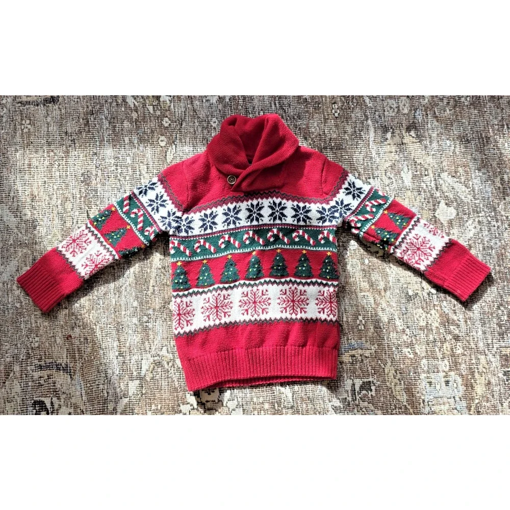 The Children’s Place Christmas Tree Sweater 3T Toddler Holiday Knit Red Festive